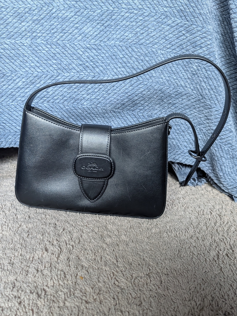 Coach Eliza Shoulder Bag Black Leather Bag with Tan Interior